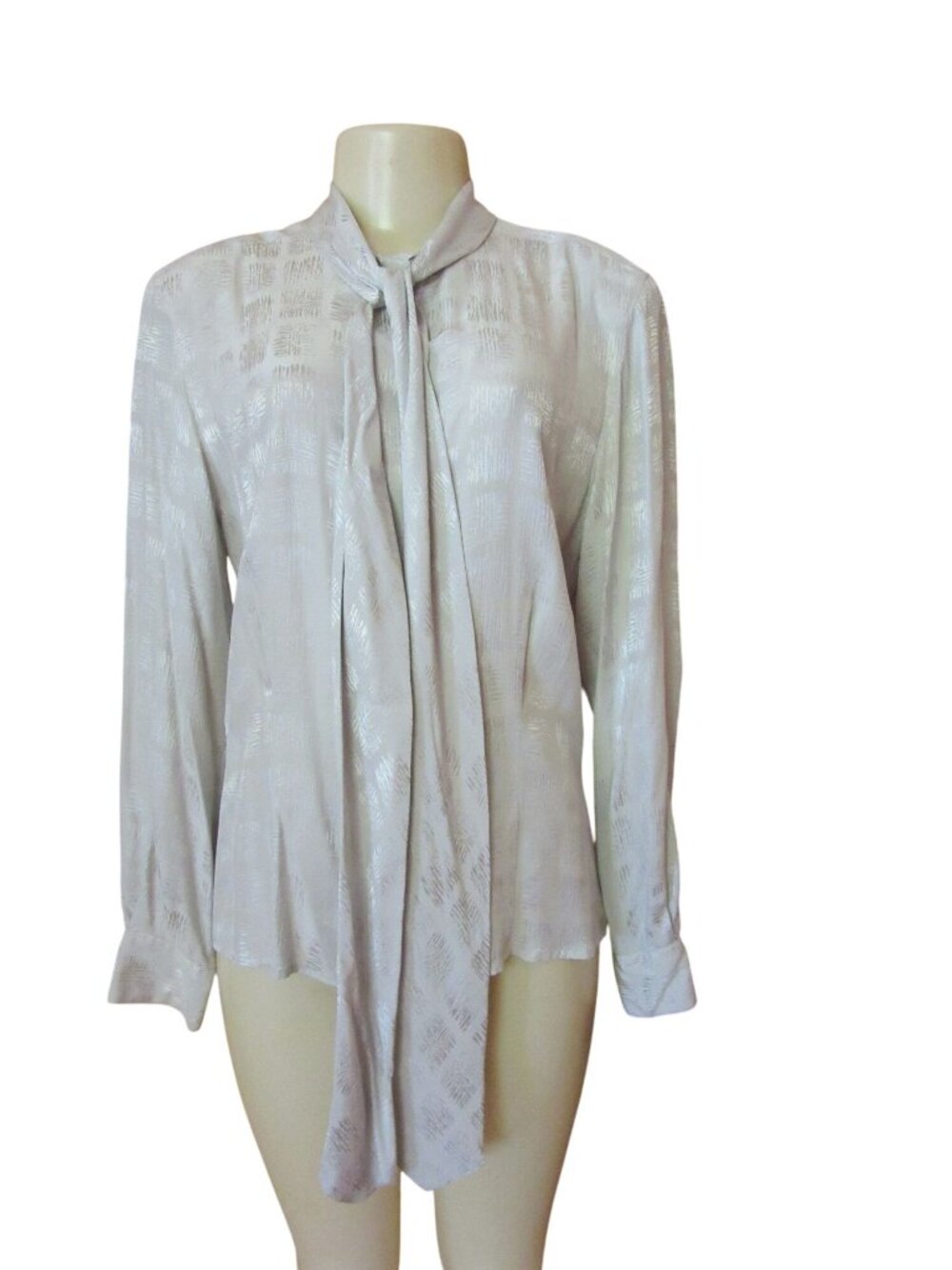 Vintage Christian Dior Gray Silk Blouse With Attached Bow Tie Size 10 - Picture 3 of 8